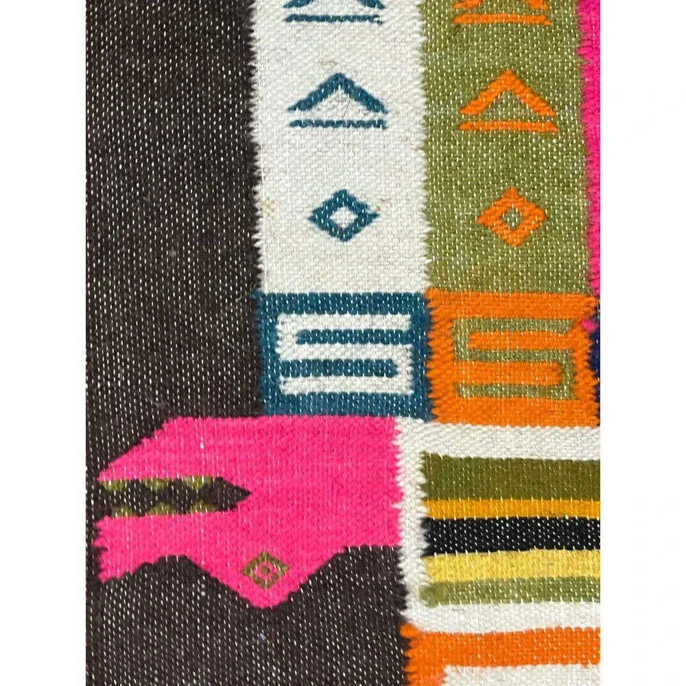 Vtg woven Brown‎ Pink Wool Native Aztec Mayan Wall Hanging Tapestry Rug 45
